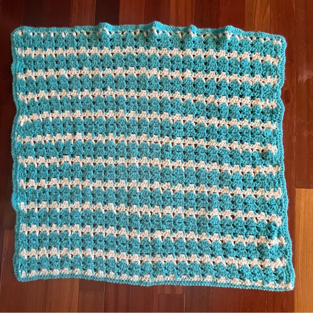 Handcrafted Blue and Cream Throw baby Blanket